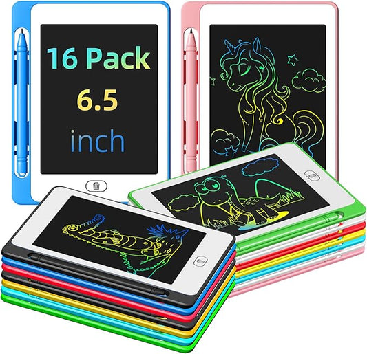 Party Favor 16 Pack LCD Writing Tablet for Kids, 6.5 Inch Colorful Doodle Board, Erasable Reusable Electronic Drawing Pads, Educational Learning Toys Birthday Gifts for Girls Boys Age 3 4 5 6 7 8