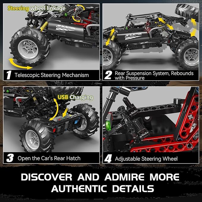 Mould King Bigfoot Climbing Car Building Kit, Remote Control Buggy Off-Road Racing Car Toy Building Blocks Set, for Kids/Adult(1016+ Pieces)