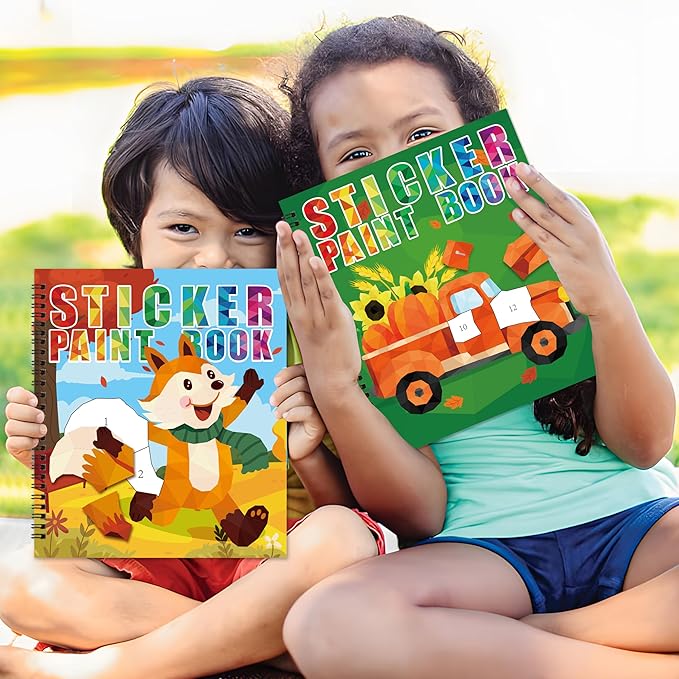 90shine 2PCS Fall Crafts for Kids Sticker Books Ages 4-8 Autumn Thanksgiving Themed Designs Party Gift Create 22 Pictures
