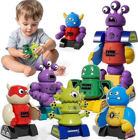 Magnet Robot Toys for Kids 3-5 - Magnetism Stacking Transform Boys Toys for Ages 5-7 with Storage Box, Set for Toldllers Age 3-8 Years Old Girls, Christmas and Birthday Gifts