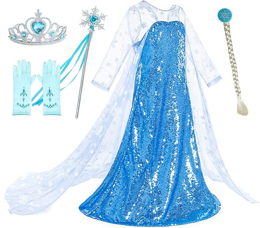 Luxury Princess Dress Costumes with Shining Long Cape Girls Birthday Party