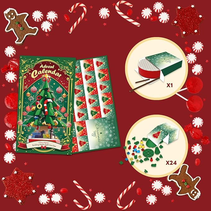 2025 Advent Calendar Building Blocks Christmas Tree with Music Countdown Calendar for Christmas Boys and Girls Christmas Gifts