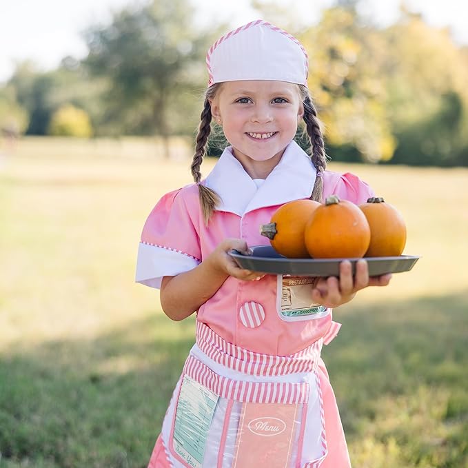 Melissa & Doug Waitress Role Play Costume Set (7 pcs) - Includes Apron, Order Pad, Cap