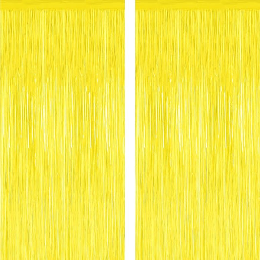 2 Pack Backdrop Curtains, 3.28 FT x 7.05 FT Yellow Color Tinsel Backdrop, Metallic Foil Backdrop Fringe Curtains Party Streamer, Party Decorations Photo Backdrop for Birthday