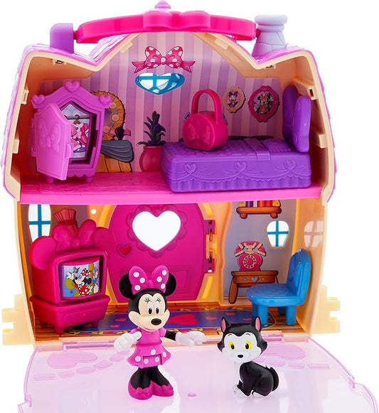Disney Store Official Minnie Mouse Clubhouse Toys Play Set - Interactive Playhouse Junior Mickey Mouse Toys - Poseable Minnie & Cat Figures, 13-Piece Set, Perfect for Toddlers