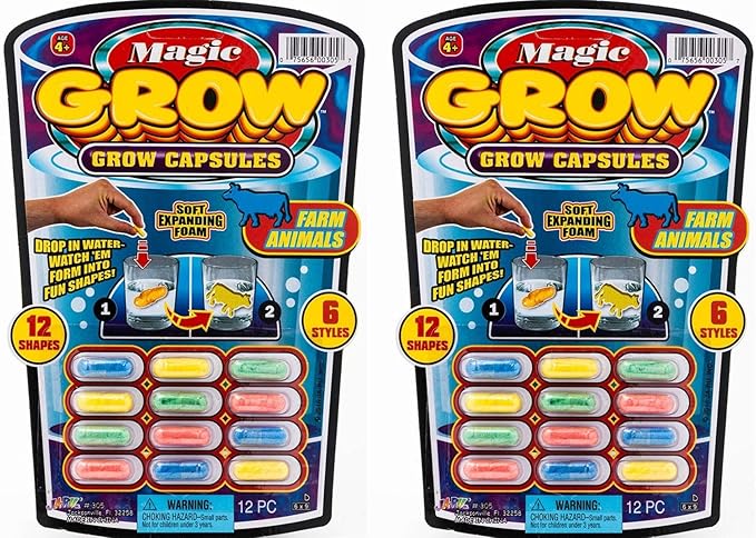 JaRu Magic Grow Capsules, (2 Packs 24 Capsules Assorted). Water Growing Animals Capsules. Great Party Favor Kids Toy. Plus 1 Sticker 305-2s