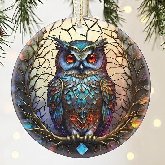 3.5 Inch Ceramic Owl Christmas Ornament - Hanging Owl Decor for Christmas Tree, Gifts & Holiday Presents