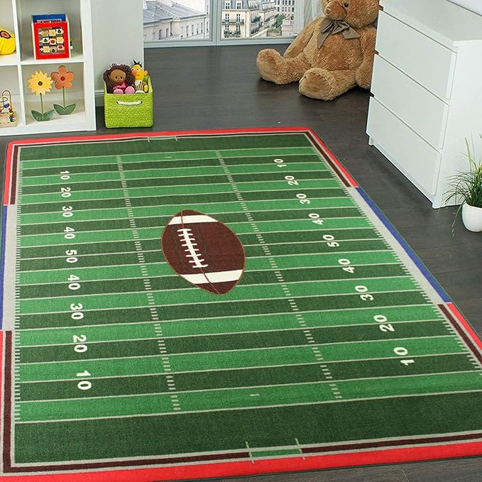 Mybecca Kids Rug American Football Field Rug 5'x7' (Approx:4'11" X 6' 10") Non-Slip Gel Backing (59" x 82") Children Area Rug for Playroom & Nursery