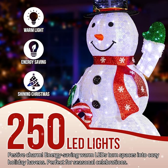 Snowman Outdoor Christmas Decorations with 120 LED Lights, 4ft Lighted Snowman with Metal Stand, Holiday Ornaments Xmas Decor for Home Porch Patio Yard Party (White with Candy Cane, 5.7 FT)