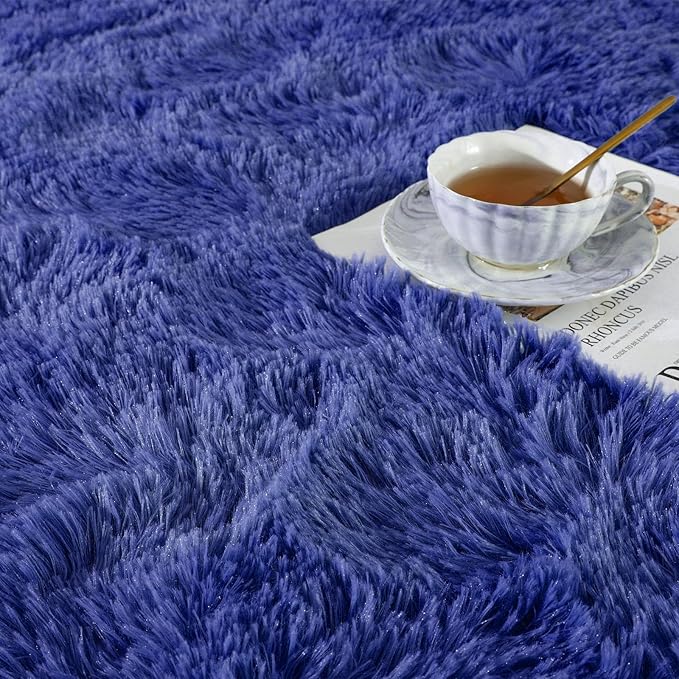 Ompaa Soft Fluffy Area Rug for Living Room Bedroom, 5x8 Light Navy Plush Shag Rugs, Fuzzy Shaggy Accent Carpets for Kids Girls Rooms, Modern Apartment Nursery Dorm Indoor Furry Decor