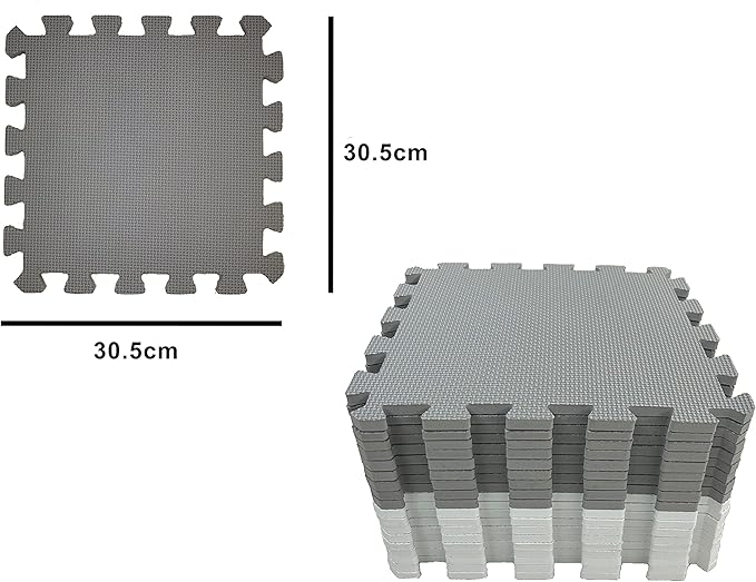 18 Pieces Foam Play Mat, Interlocking Playmat Tiles, Foam Floor Mat Tiles for Kids, Puzzle Play Mats, Exercise Gym Mats – Color of Gray & White with Border