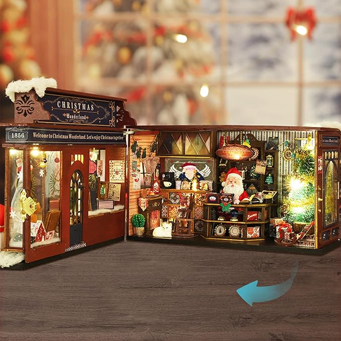 Christmas Miniature Dollhouse Kit, DIY Dollhouse Miniature House Kit for Adults, Tiny House Kits Mini Model Building Sets with Music (Christmas Wonderland)
