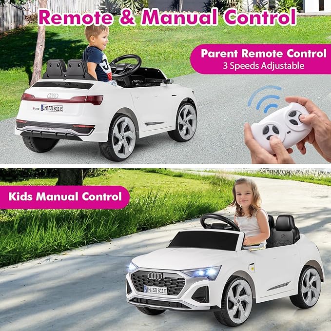 Licensed Audi SQ8 Ride on Car by INFANS, Battery Powered Electric Vehicle for with Remote Control, Adjustable Music, LED Lights, Suspension, Driving Toy Gift for Kids Toddler Age 3+ (White)