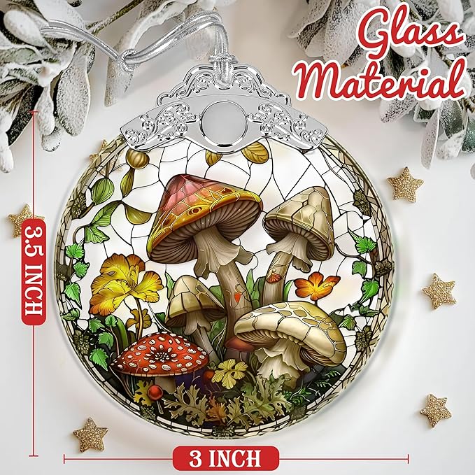 2025 Christmas Tree Ornament - Stained Glass Mushroom Holiday Decor, Christmas Decoration, Gift Idea for Friends, Exchange