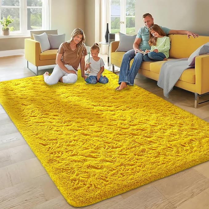 Ophanie Yellow Rugs for Living Room Bedroom, 5x8 Fluffy Fuzzy Furry Carpet, Plush Soft Shaggy Bedside Indoor Floor Area Rug for Kids Girls Boys Baby Teen Dorm Nursery Home Decor Aesthetic