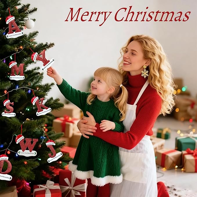 Personalized Letter Christmas Ornaments 2025, Custom Xmas Ornaments Decorations for Christmas Tree with Name 3D Resin Xmas Hanging Pendant Original Gifts for Family Friends (N)