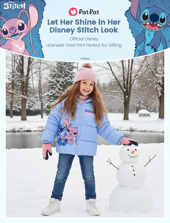 Disney Stitch Frozen Elsa Minnie Mouse Toddler Girl/Boy Puffer Jacket Kids Heavyweight Hooded Warm Winter Down Coat 2-13Years