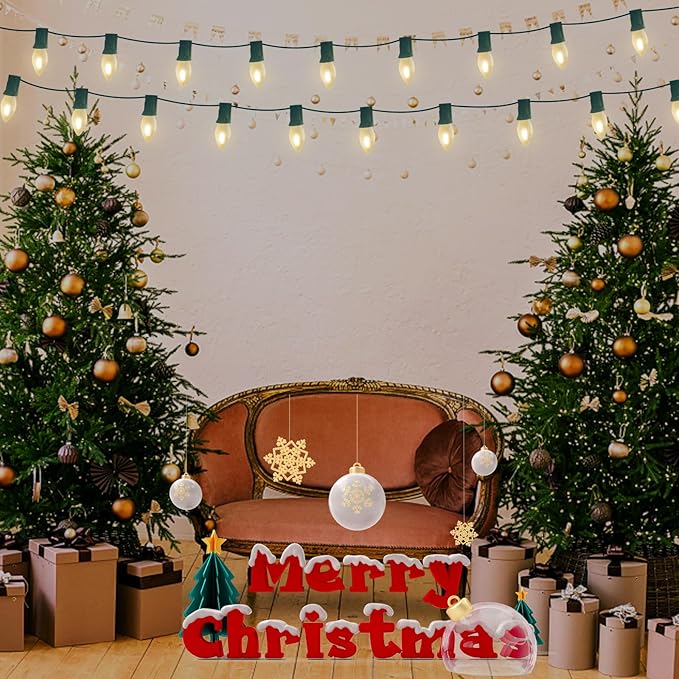 C7 LED Frosted White String Lights Outdoor 25Ft Christmas Decorations String Lights with 27 LED Frosted White Bulbs Hanging Vintage Christmas Lights for Outdoor Patio Garden Backyard Roofline, Green