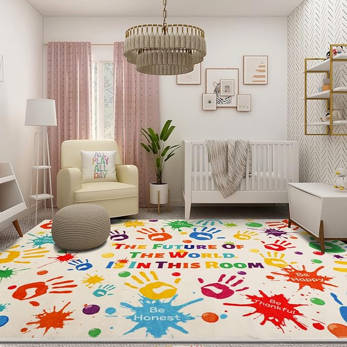 Colorful Kids Rug, Washable Area Rug for Kids Bedroom, Non-Slip Play Mat Ultra Soft Thick Indoor Plush Rugs for Playroom Classroom Nursery Decor (78.7 X 59 INCH)