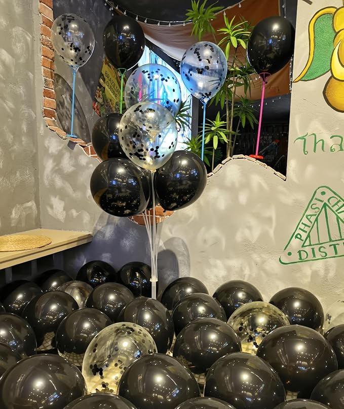 100 Pcs Black Balloons 12 inch and 10 Pcs Black Confetti Balloon Total 110 for Wedding, Graduation, Birthday Party Decoration