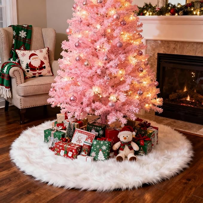iMucci Christmas Tree Skirt 2025 Update 36 inch Wool Fur White Tree Skirt Small Snowy White Plush Velvet Tree Skirt Party Christmas Tree Decoration