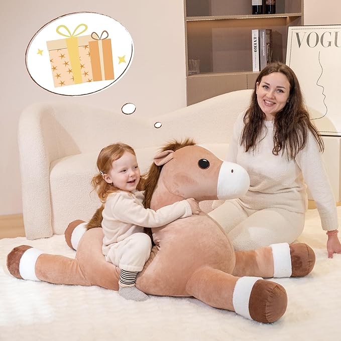 51" Giant Horse Stuffed Animals, Large Stuffed Horse Plush Pillow 4.2ft, Soft Large Stuffed Pony, Cute Farm Animals Plush Toys, Gifts for Kids Boys Girls on Birthday Children's Day Christmas