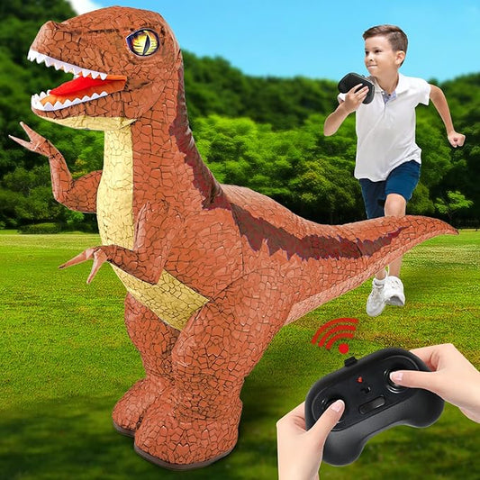 2.4GHZ Remote Control Inflatable Dinosaur Toy for Kids, RC Walking Dino W/ 360°Rotation,Forward & Backward,Rechargeable Dinosaur Toy for Boys Kids Age 5-7 6-8