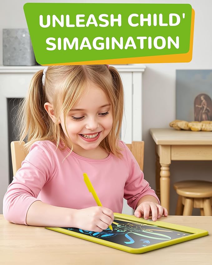 KOKODI LCD Writing Tablet, 12 Inch Colorful Toddler Doodle Board Drawing Tablet, Erasable Reusable Electronic Drawing Pads, Educational and Learning Toy for 3-6 Years Old Boy and Girls(Yellow)