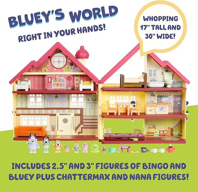 Bluey House Playset for Kids, XL Ultimate Interactive Lights and Sounds Playhouse Toys, Includes Dance Floor, Bluey Toys Set Ages 3+, Amazon Exclusive