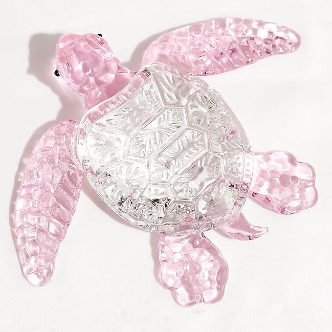 Movdyka Crystal Pink Sea Turtle Decor Gifts for Women, Sea Turtles Statue Blown Art Glass Animals Sculpture Collection Figurine Home Decor, Paperweight Birthday Present for Best Frien