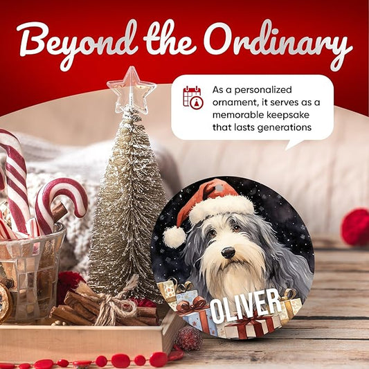 Old English Sheepdog Personalized Ornament - Pet Christmas Tree Decoration - 3" Round Ceramic - Printed in USA - Choose From 200 Breeds - Dog Mom/Dad - Xmas DOG0149