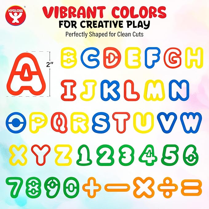 41-Piece Alphabet Cutters Set – ABC Letter and Number Mold Kit with Bright Colors – Educational Clay and Dough Tools & Accessories for Learning – Arts & Crafts for Kids Ages 2-4 – Strong and Durable