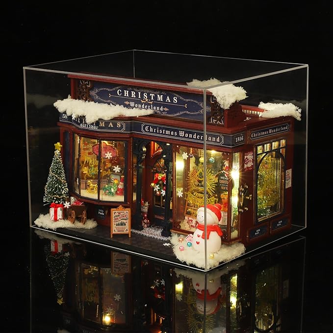 Christmas Miniature Dollhouse Kit, DIY Dollhouse Miniature House Kit for Adults, Tiny House Kits Mini Model Building Sets with Music (Christmas Wonderland)