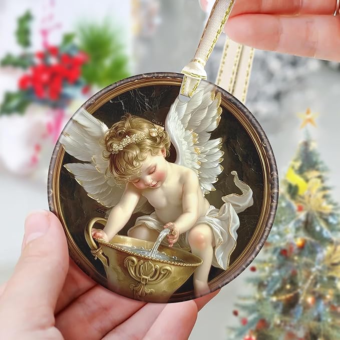 3.5" Ceramic Christmas Ornaments, Christmas Tree Ornaments, Heirloom Keepsake, Gift Exchange, Gift Idea, Bauble Present - Little Angel