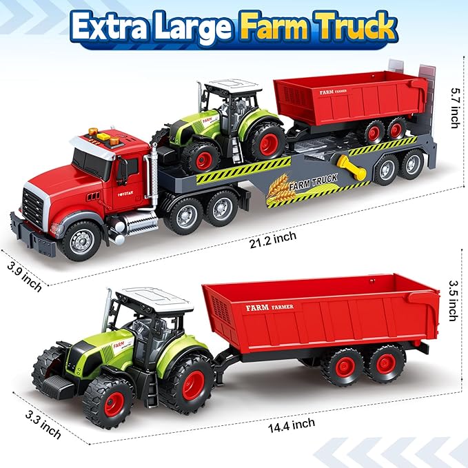 SpringFlower 21“ Extra Large Truck Toy, 3 4 5 6 Boys Toys with Tractors and Dump Truck, 3 in 1 Vehicle Toy with Sounds & Lights, Christmas Birthday Gift Kids Boy Toddlers Age 3 4 5 6 7