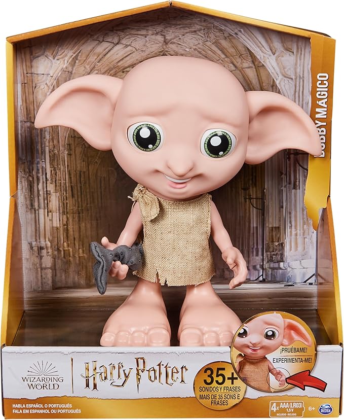 Wizarding World - 8.5" Harry Potter Elf Dobby Interactive Doll with Stocking and 30+ Sounds and Phrases - Harry Potter Gifts - Toys Kids 6+
