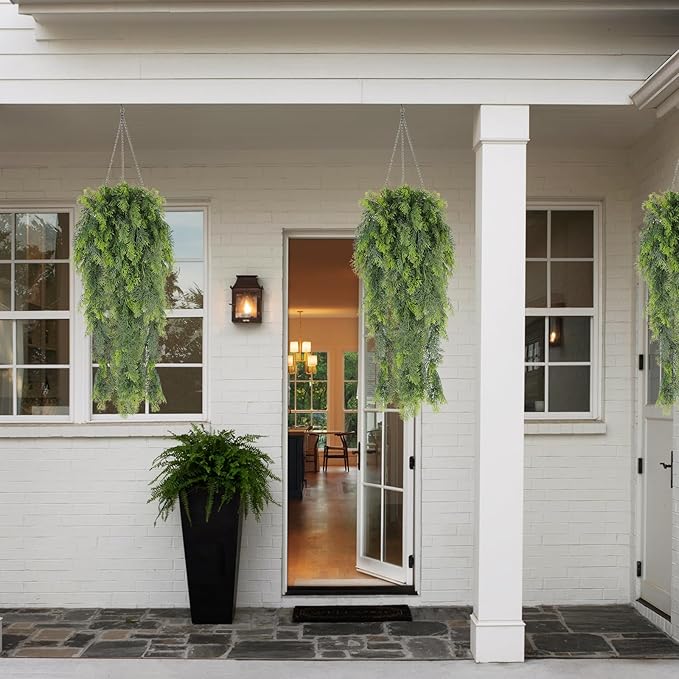 RECUTMS 3 Packs Artificial Hanging Plants Fake Plant Faux Boston Ferns Ivy Vines Greenery UV Resistant Plastic for Indoor Outdoor Room Wall Decor (White)