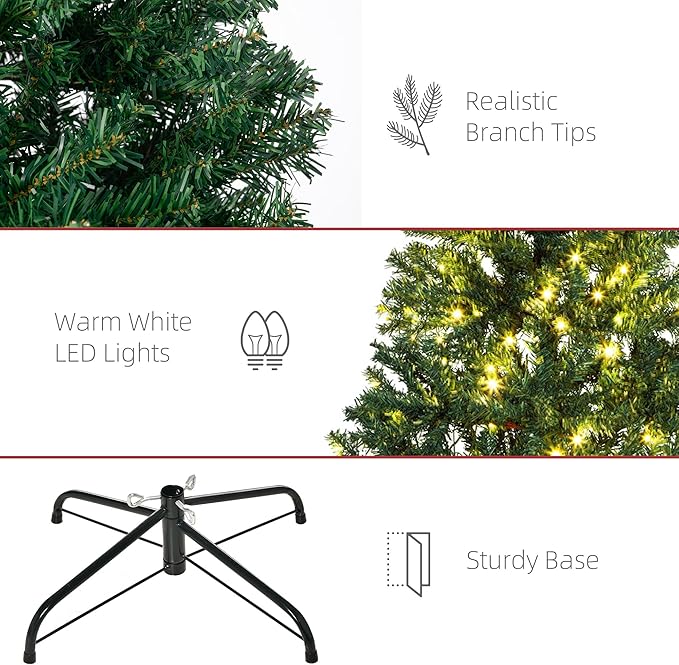 HOMCOM 6' Tall Prelit Christmas Tree Douglas Fir Artificial Christmas Tree with Realistic Branches, 250 Warm White LED Lights and 1000 Tips, Green