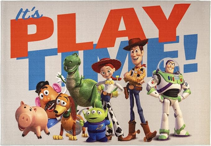 Gertmenian Disney Toy Story Rug Boys Girls Childrens Bedroom Decor Kids Home Room Mat Bedding Area Carpet, 4x6 Large, Pixar It's Play Time Multi-Colored White