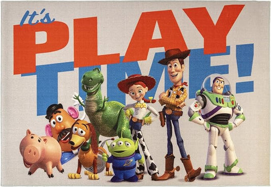 Gertmenian Disney Toy Story Rug Boys Girls Childrens Bedroom Decor Kids Home Room Mat Bedding Area Carpet, 4x6 Large, Pixar It's Play Time Multi-Colored White
