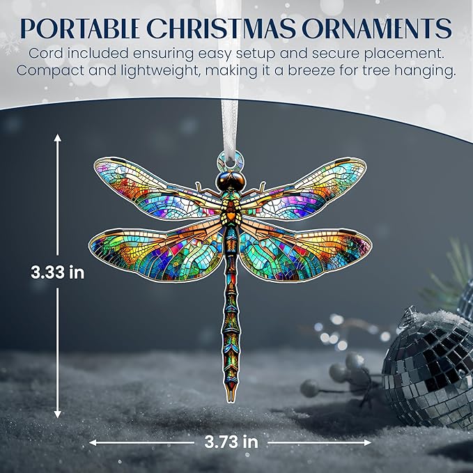 OASSIE Christmas Dragonfly Gifts for Women - Acrylic Christmas Ornaments 2025 for Tree with Card - Dragonflies Decor for Home Garden Decorations, Gifts Ideas for Mom Grandma Friends