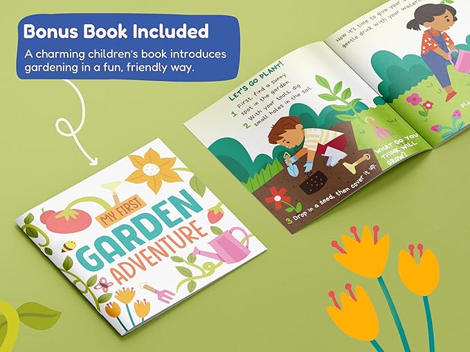 Gardening Set, Tool Kit, for Kids, STEM, Includes Tote Bag, Spade, Watering Can, Rake, Fork, Trowel and Gloves (Ocean Blue)