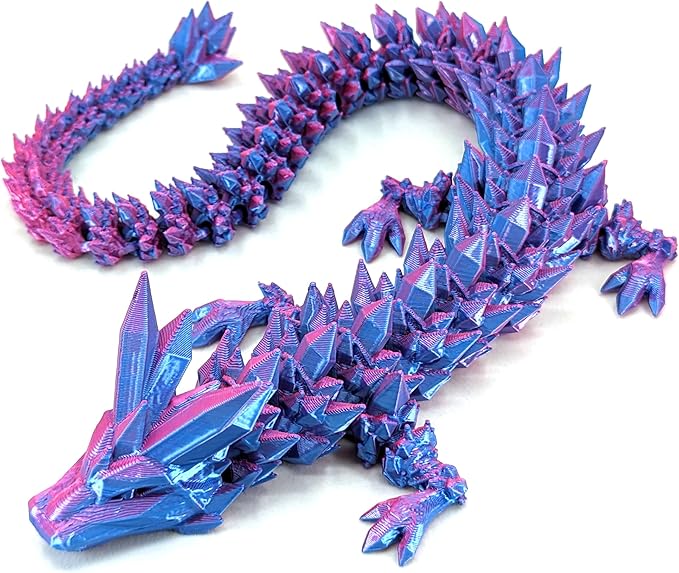 Medium 12" Articulated Crystal Dragon - Multi Color 3D Printed Plastic Dragon Figure - Rainbow Pearlescent Colors - Interlocked Body Segments and Legs (Medium 12", Blue Raspberry)