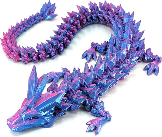 Medium 12" Articulated Crystal Dragon - Multi Color 3D Printed Plastic Dragon Figure - Rainbow Pearlescent Colors - Interlocked Body Segments and Legs (Medium 12", Blue Raspberry)