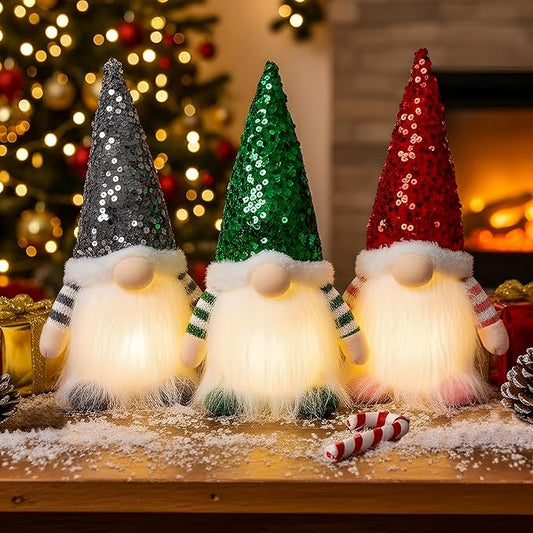 3PCS Christmas Gnomes Decorations and Christmas Decorations Indoor Lighted - 12" Handmade Swedish Santa Gnomes Plush Cute Christmas Decor Elf Gift Xmas Table