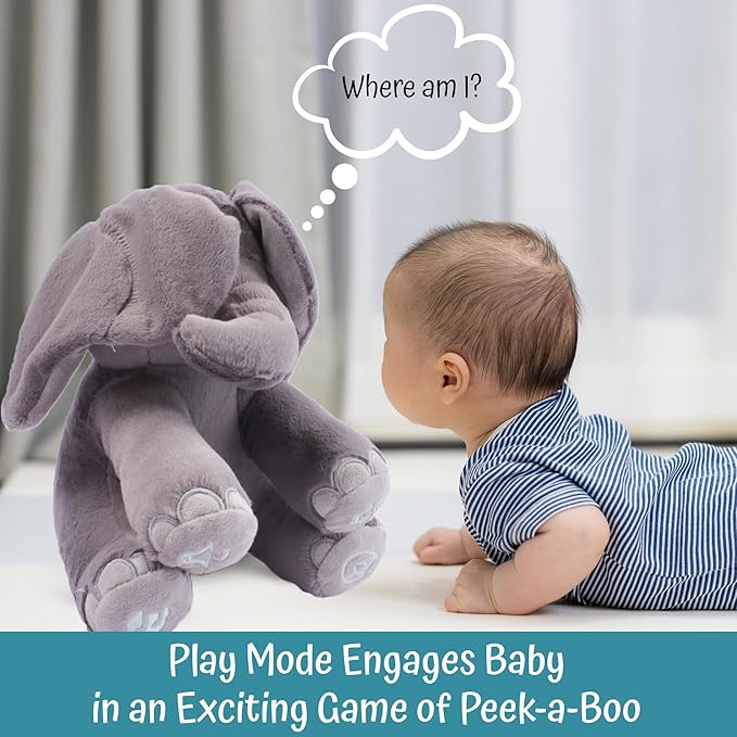 Dimple Emery Peek‑a‑Boo Elephant Plush Toy – Animated Grey Singing Stuffed Elephant for Babies & Kids with Interactive Music & Volume Control Perfect for Toddlers Ages 0 and up
