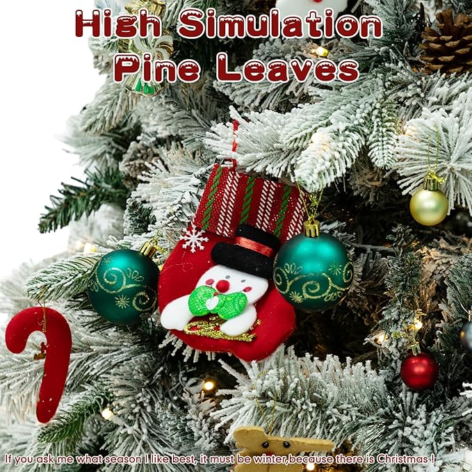 7Ft Prelit Christmas Tree,Snow Flocked Artificial Hinged Holiday Christmas Pine Tree,Xmas Tree w/400 LED Lights and 1500 Snow Flocked Branch Tips for Home,Office,Party Decoration