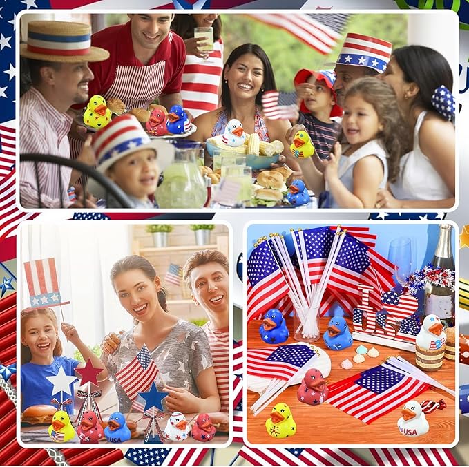 24Pcs Patriotic Rubber Ducks,4th of July Rubber Ducks for Jeeps,USA Memorial Day Independence Day Party Favors,Mini Duck for Baby Showers Bath Toys Gifts