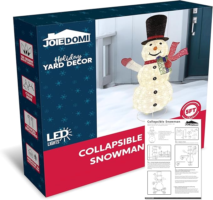 Joiedomi Snowman Christmas Outdoor Decoration, 150 LED Lighted Christmas Holiday Decorations, Collapsible Snowman Yard Lights Backyard Garden Lawn Xmas Decor, Red Scarf