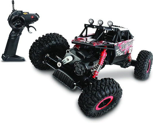 NKOK Mean Machines 1:16 2.4GHz RC Rock Crawler Venom (Red), Designed for Rough Terrain Climbing, Pistol Grip Full Function Controller, Powerful Motor